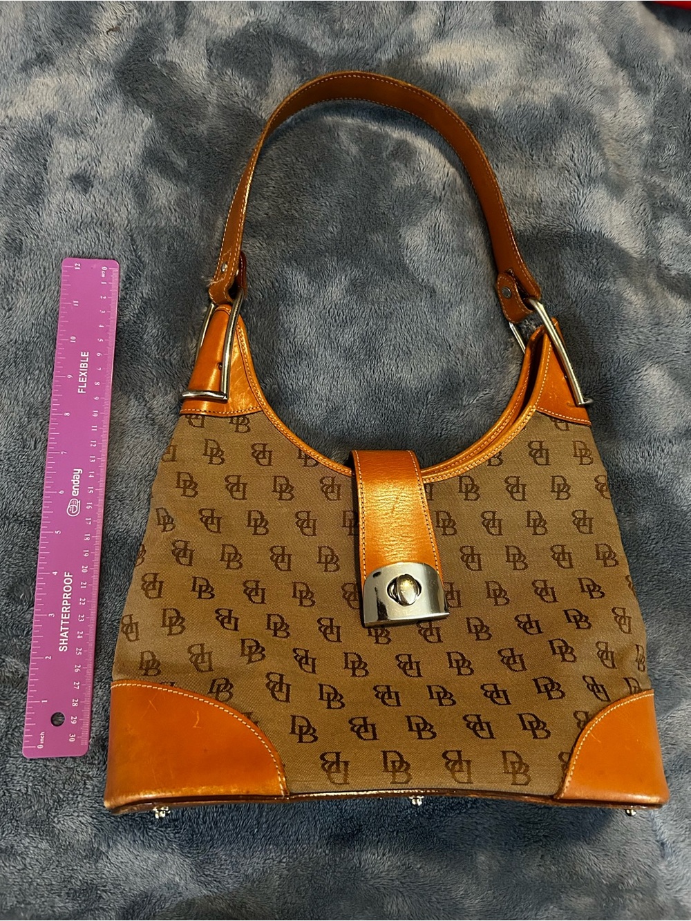 Dooney & Bourke Brown Monogram Shoulder Bag with Tan Trim